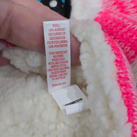 SO ✦ Pink Fox Critter Hat ✦ Kids Fleece-Lined Pom Ears Striped Winter Beanie S - Picture 5 of 10